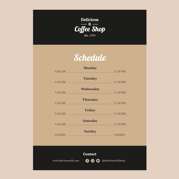 Free vector monocolor retro 1979 coffee shop schedule template