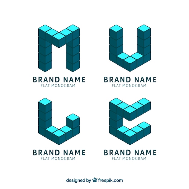 Free vector monogram logos made of cubes