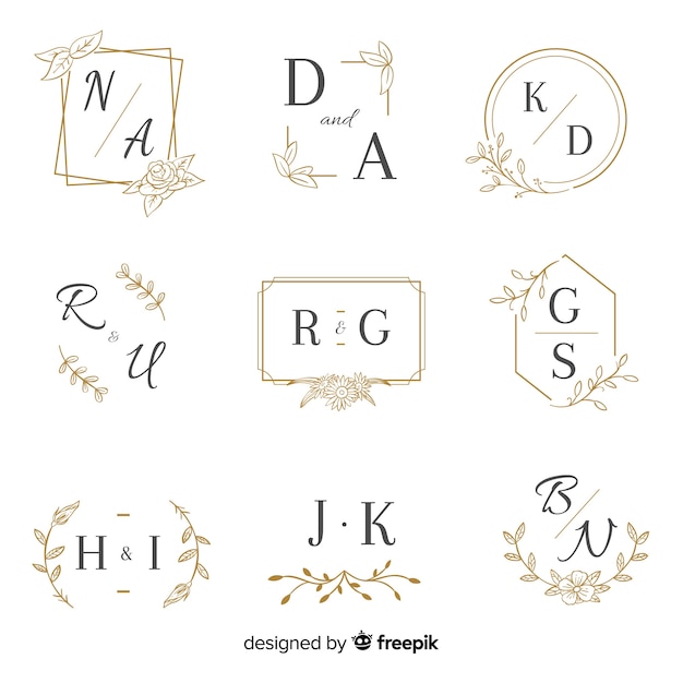 Free vector monogram wedding collection template