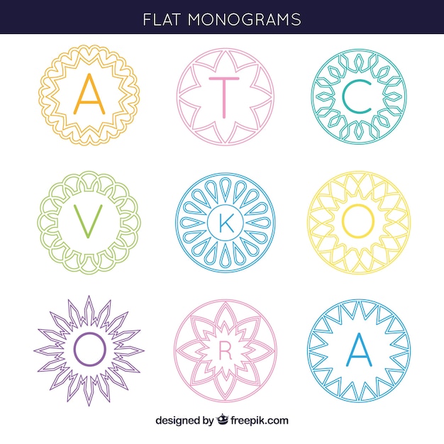 Monograms pack of colors in flat design