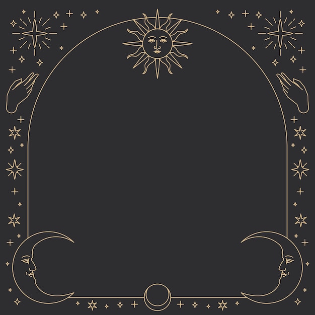 Monoline celestial icons frame vector square frame on black