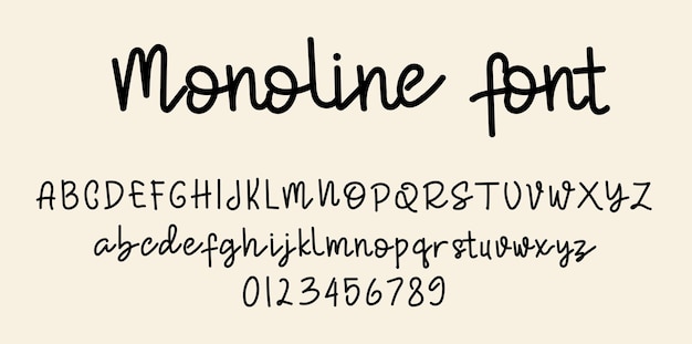 Monoline script font alphabet