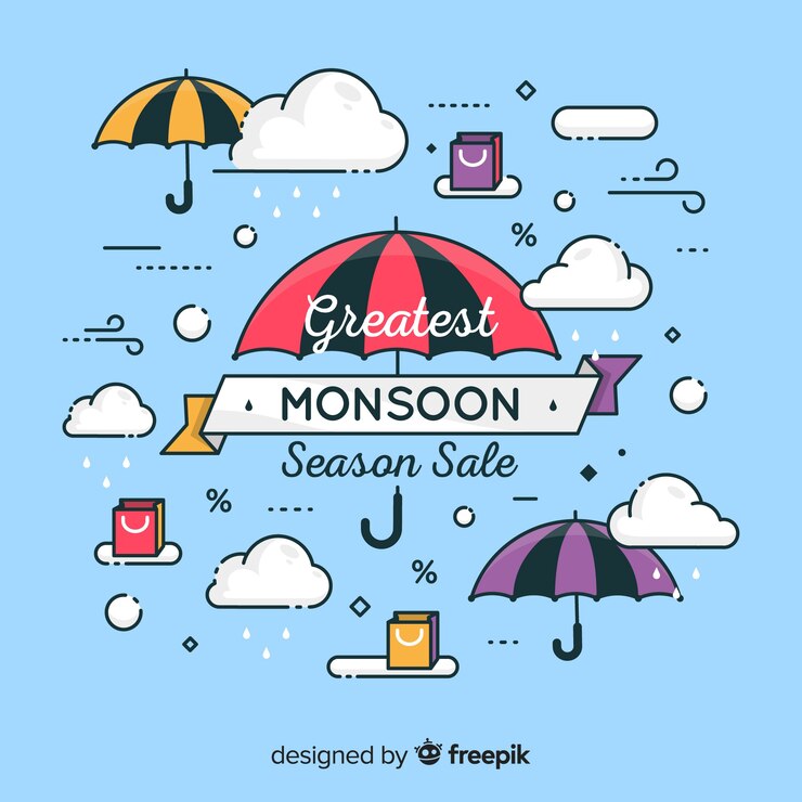 無料Vector モンスーンの雨と傘の販売の背景