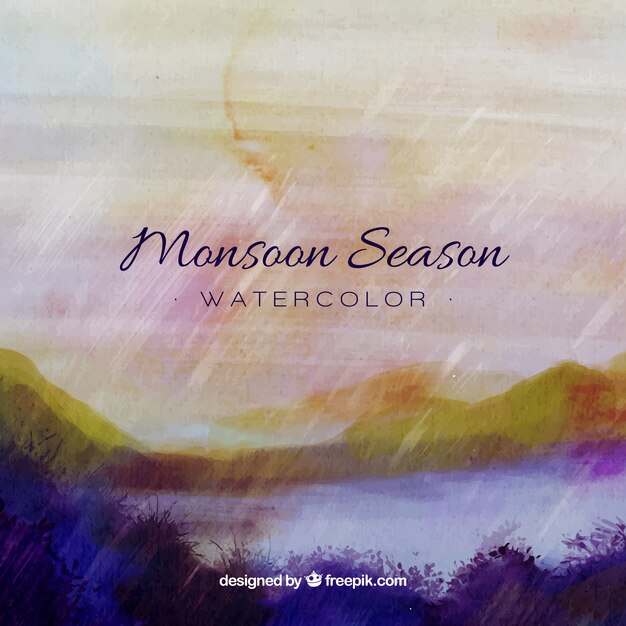 モンスーンの季節の水彩画の背景