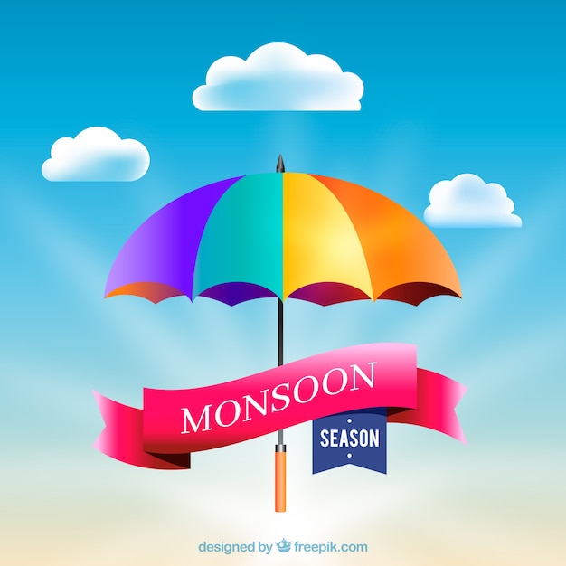 Monsoon season background with colorful umbrella