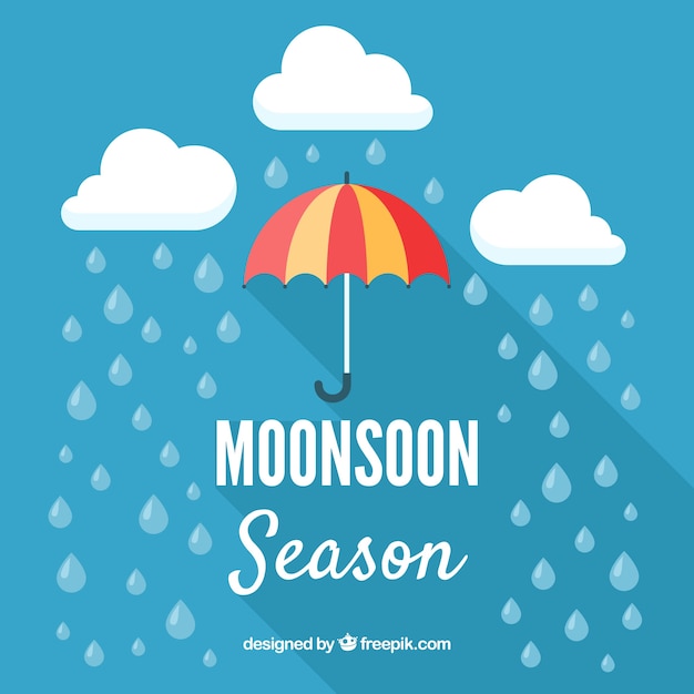 Free vector monsoon season background with rain