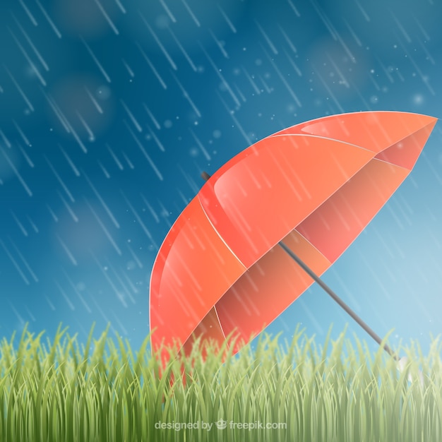 Monsoon season background with red umbrella