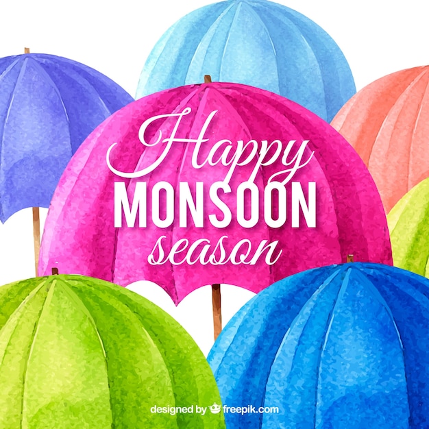 Free vector monsoon season background with umbrellas