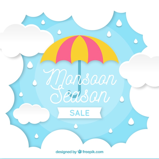 Monsoon season composition with origami style