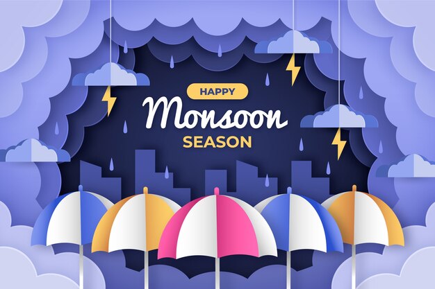 Monsoon season paper style illustration