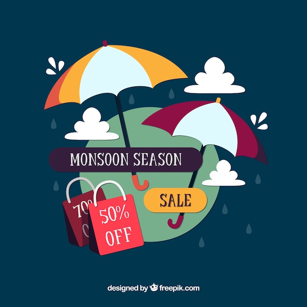 Free vector monsoon season sale background in flat style