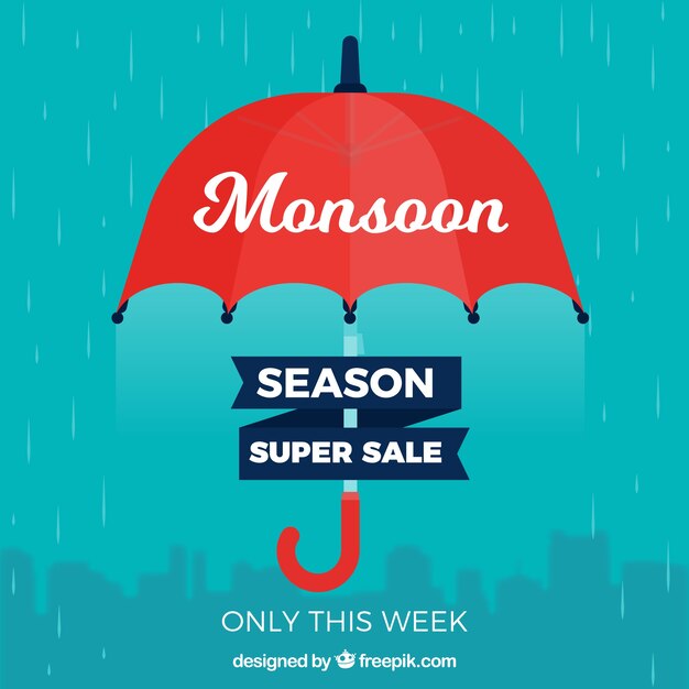 Monsoon season sale background with umbrella