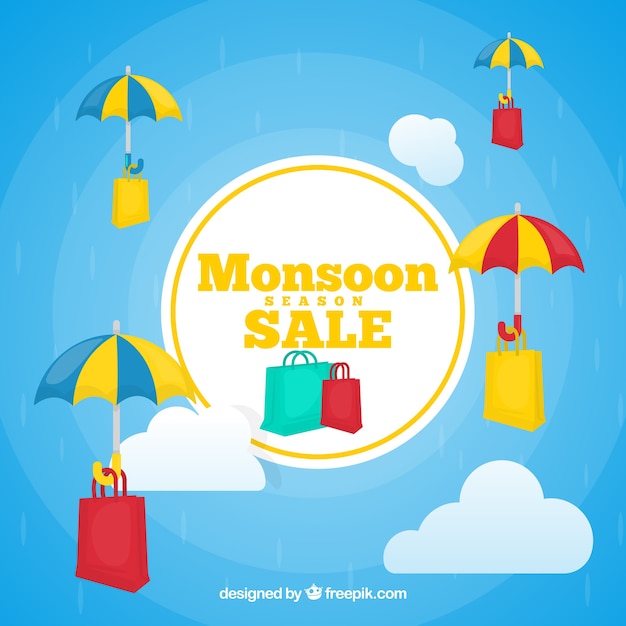 モンスーンの季節の販売の背景と傘