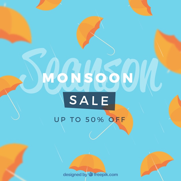 Monsoon season sale background with umbrellas