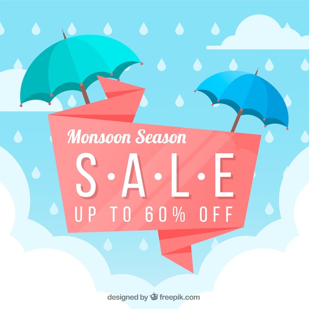 Monsoon season sale background with umbrellas