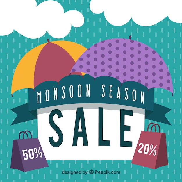 Free vector monsoon season sale composition with flat design