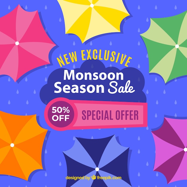 Free vector monsoon season sale composition with flat design