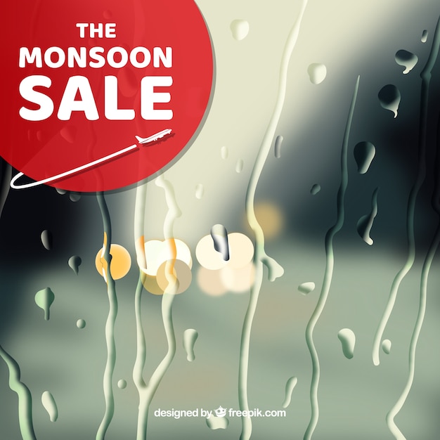 Free vector monsoon season sale with blurred background