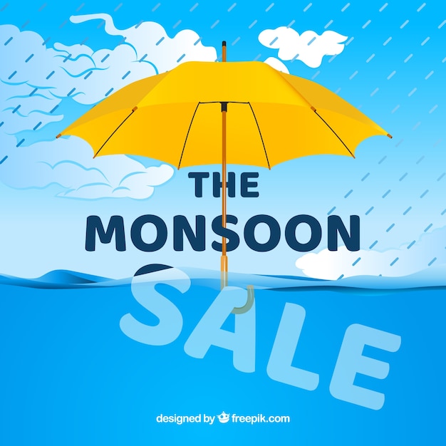 Free vector monsoon season sale with umbrella and sea