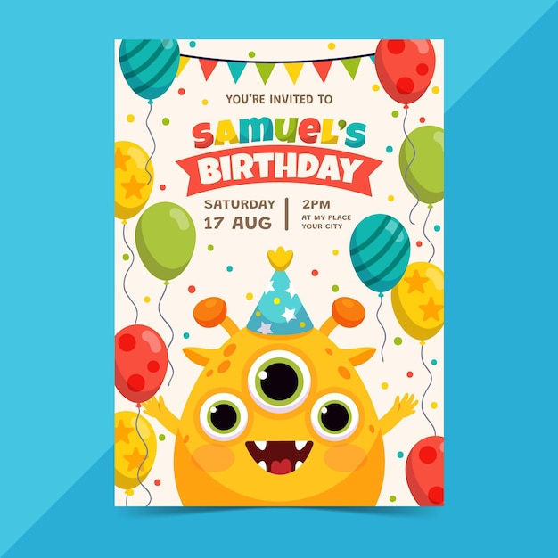 Free vector monster birthday invitation template