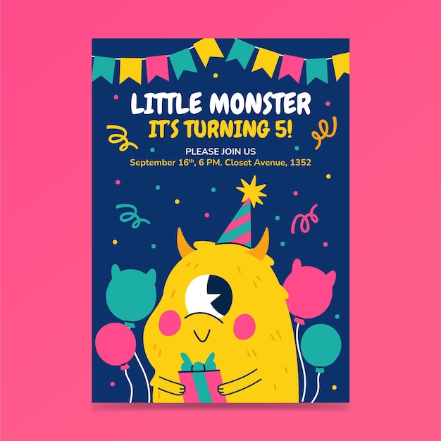 Free vector monster birthday invitation template