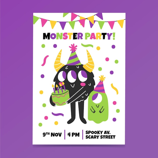 Free vector monster birthday invitation template