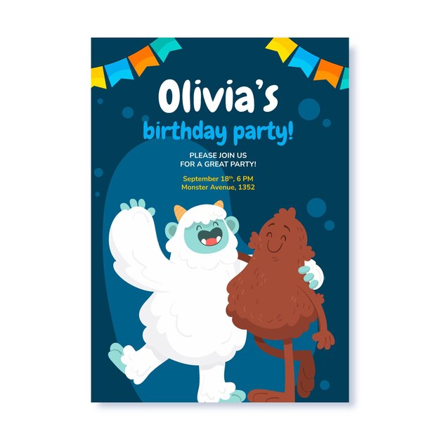 Free vector monster birthday invitation template