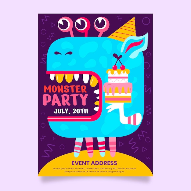 Free vector monster birthday invitation template