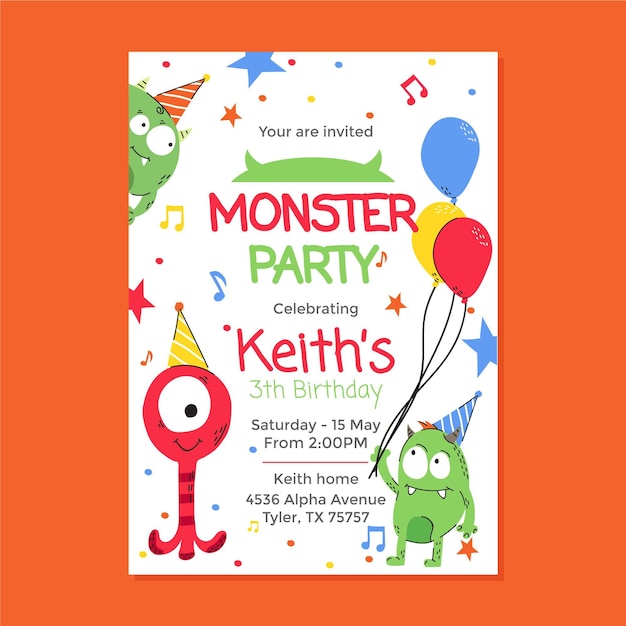 Monster birthday invitation template