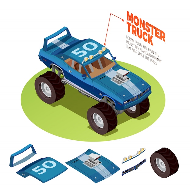 Free vector monster car 4wd  model isometric image