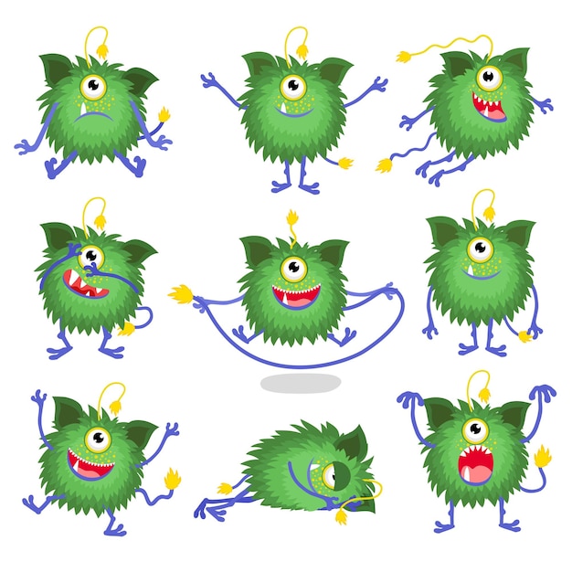 Monster character. set of cute cartoon character in different poses.