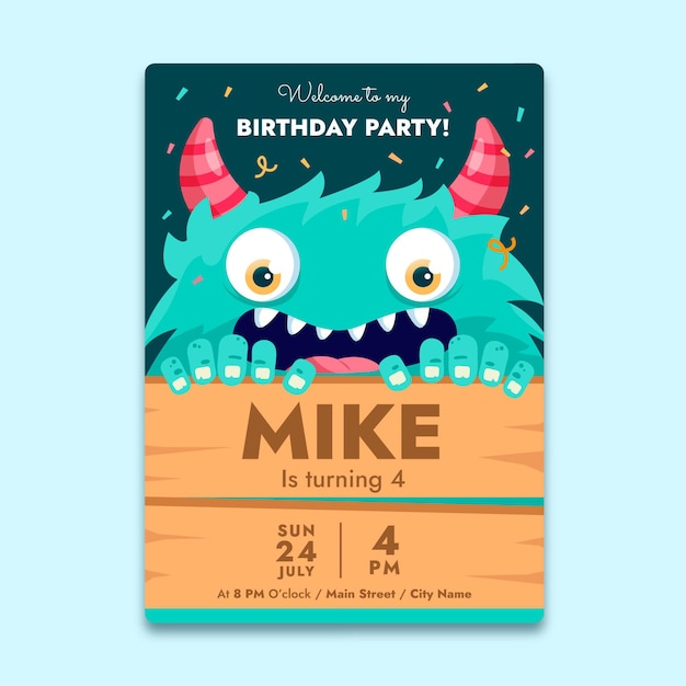 Free vector monsters birthday invitation template