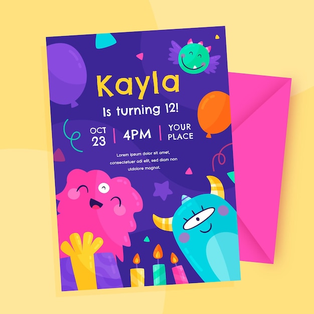 Free vector monsters birthday invitation template