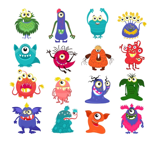 monsters. Set of cartoon cute character isolated on white background