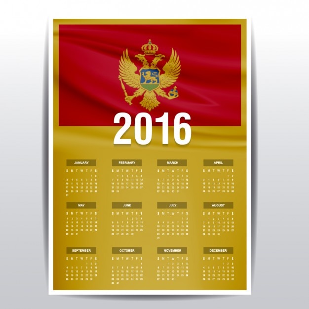 Free vector montenegro calendar of 2016