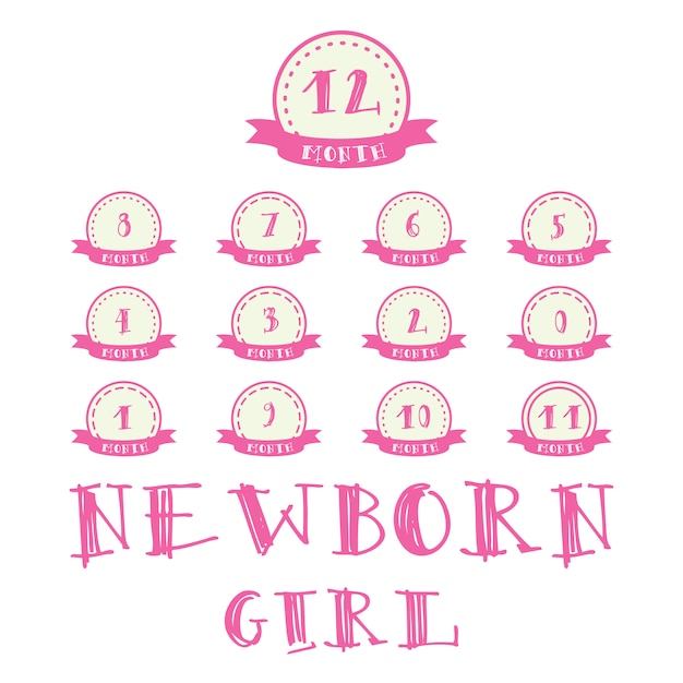 Free vector monthly stickers with ribbon for photo. girl labels for baby happy birthday design