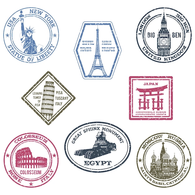 Free vector monuments stamps set