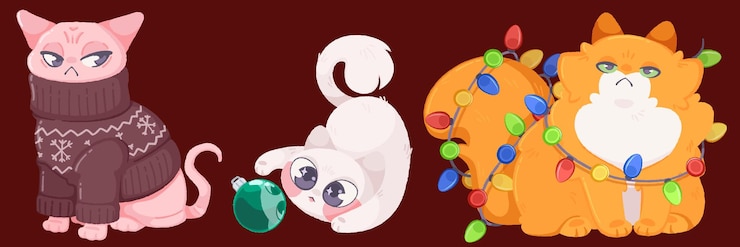 Free Vector moody christmas cats set