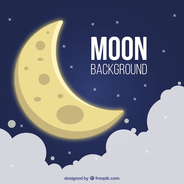 Free vector moon background in the sky with clouds