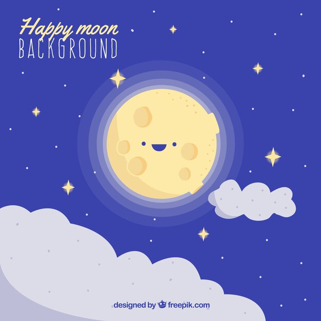 Free Vector moon background with clouds in flat design