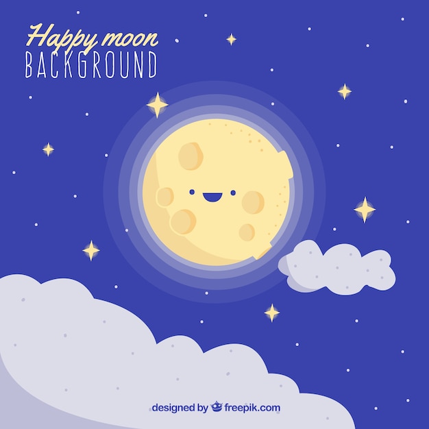 Moon background with clouds in flat design