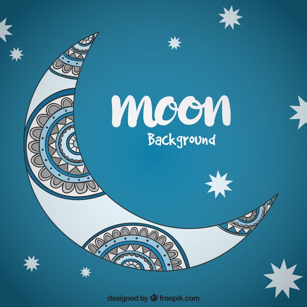 Moon background with ethnic hand drawn details