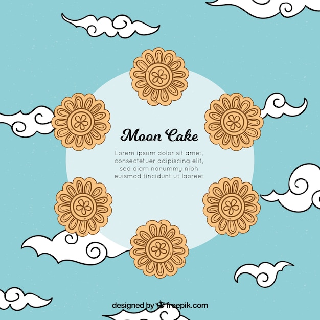 Free vector moon cake background in hand drawn style