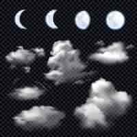 Free vector moon and clouds on transparent