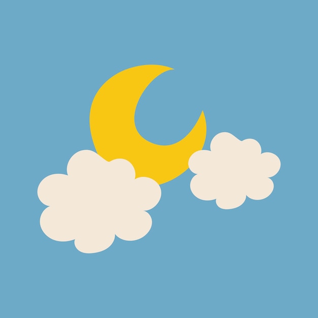 Moon doodle sticker, night time illustration in colorful retro design vector