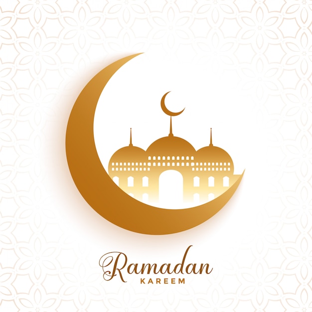 Vettore gratuito luna e moschea ramadan kareem festival sfondo