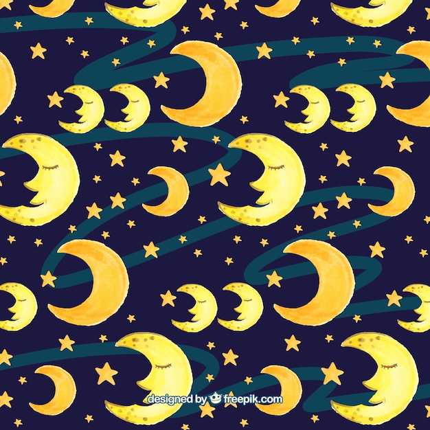 Free vector moon patron and watercolor stars