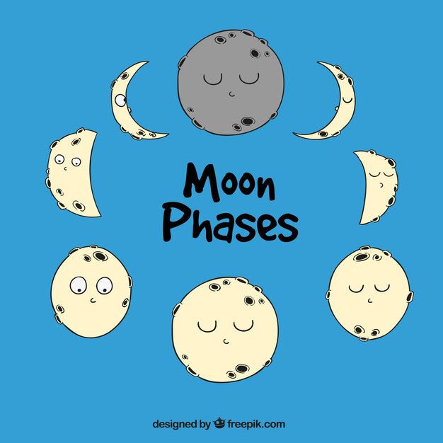 Moon phases in hand-drawn style