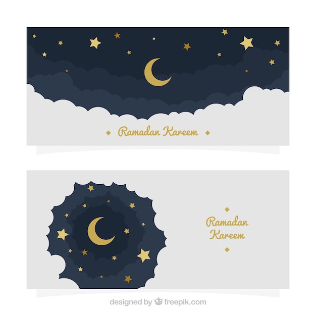 Moon sky banners and stars of ramadan kareem