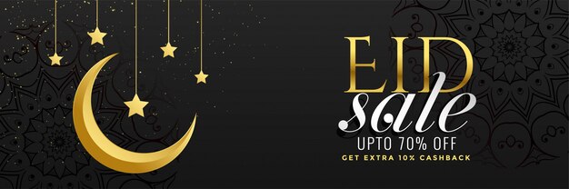 Moon and star beautiful eid mubarak sale banner